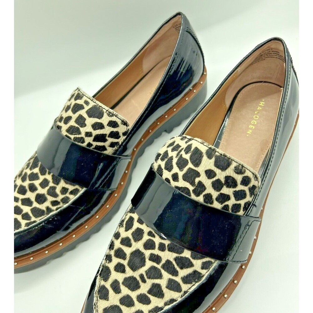 women's black shoes size 8 Halogen Calf-Hair Giraffe Loafers studs loafers flats